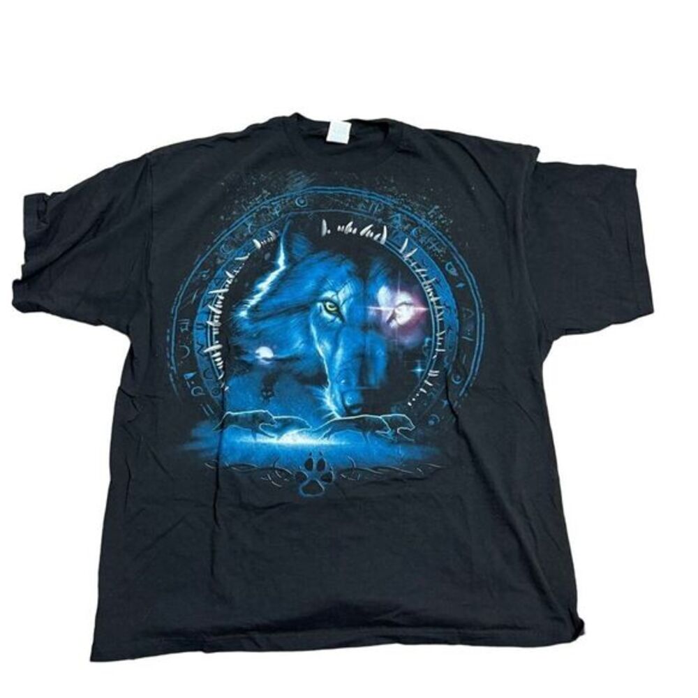Mystic Wolf Glowing Eye Men's Size 3XL Black Short Sleeve Y2K Vintage Shirt